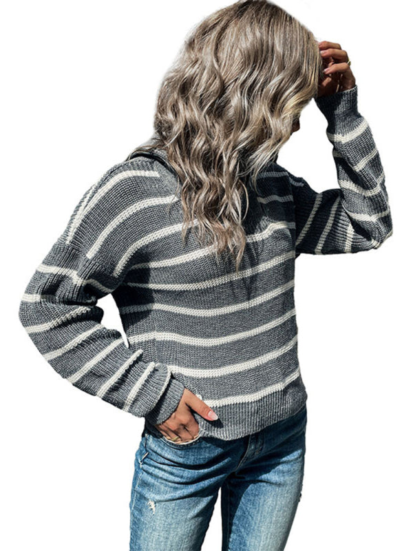 TEEK - Grey Long Sleeve Striped Sweater SWEATER TEEK K