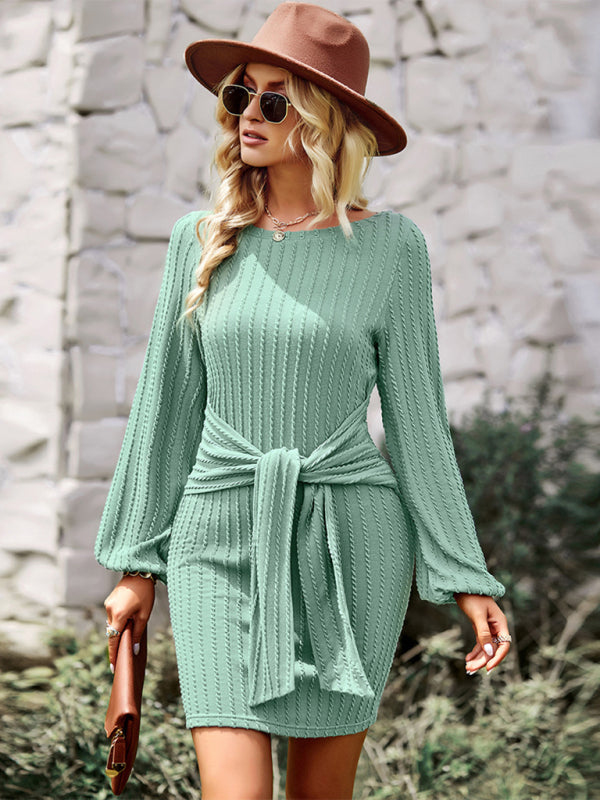 TEEK - Long Sleeve Waist Tied Dress DRESS TEEK K