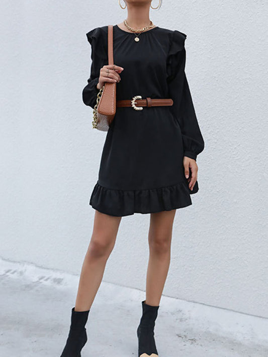 TEEK - Black Long Sleeved Ruffle Edge Dress DRESS TEEK K S
