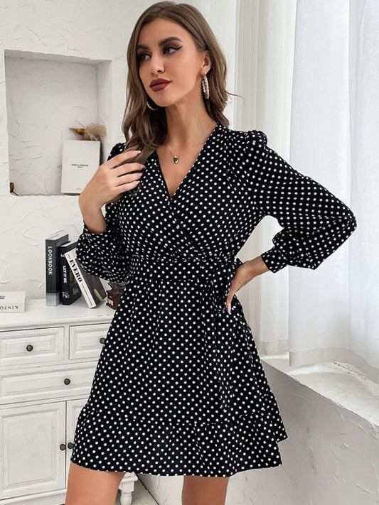TEEK - Black Long Sleeved Polka Dot Dress DRESS TEEK K
