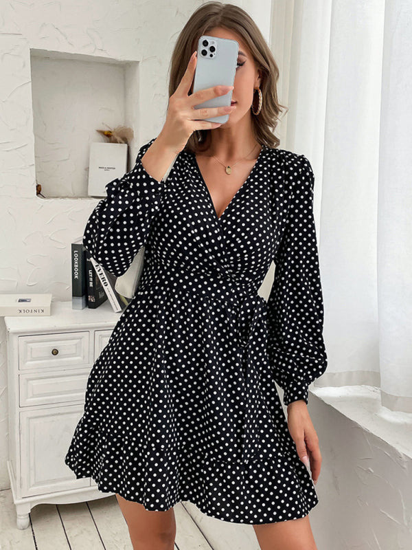 TEEK - Black Long Sleeved Polka Dot Dress DRESS TEEK K