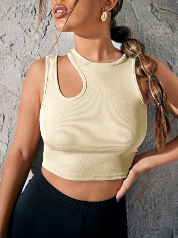 TEEK - Khaki Knitted Asymmetric Peek Cropped Vest TOPS TEEK K