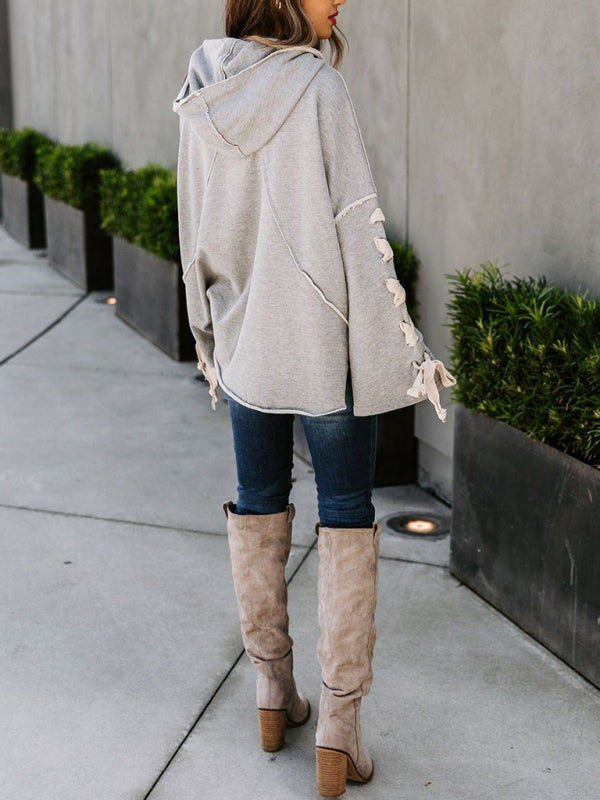 TEEK - Bandaged Arm Oversized Hooded Pile Neck Sweater TOPS TEEK K