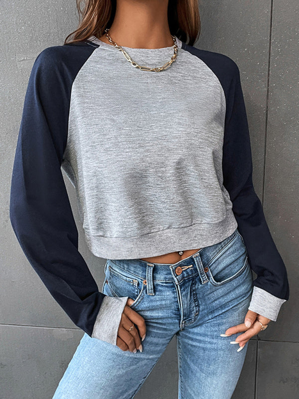 TEEK - Contrast Long Sleeve Cropped Sweatshirt TOPS TEEK K