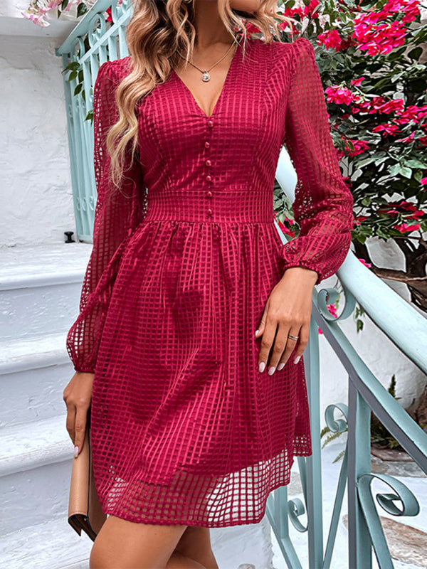 TEEK - Wine Red Airy V-Neck Dress DRESS TEEK K