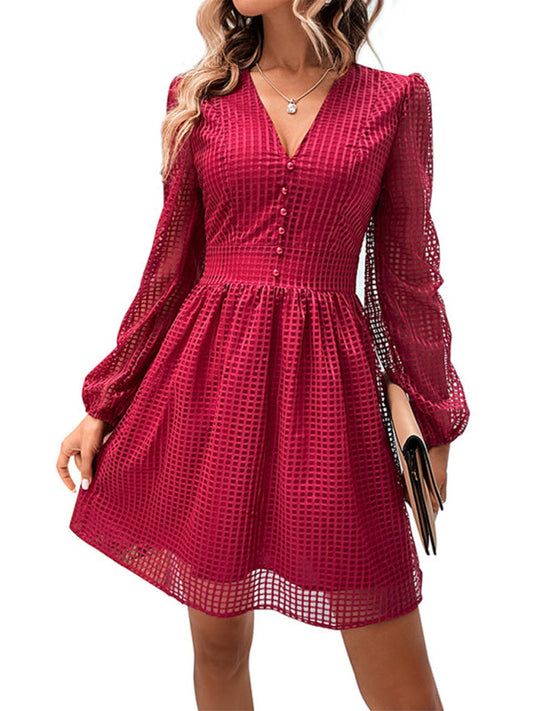 TEEK - Wine Red Airy V-Neck Dress DRESS TEEK K