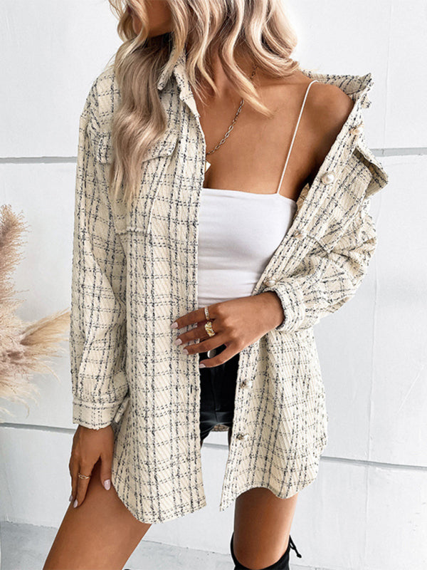 TEEK - Cracker Khaki Long Plaid Shirt Jacket TOPS TEEK K