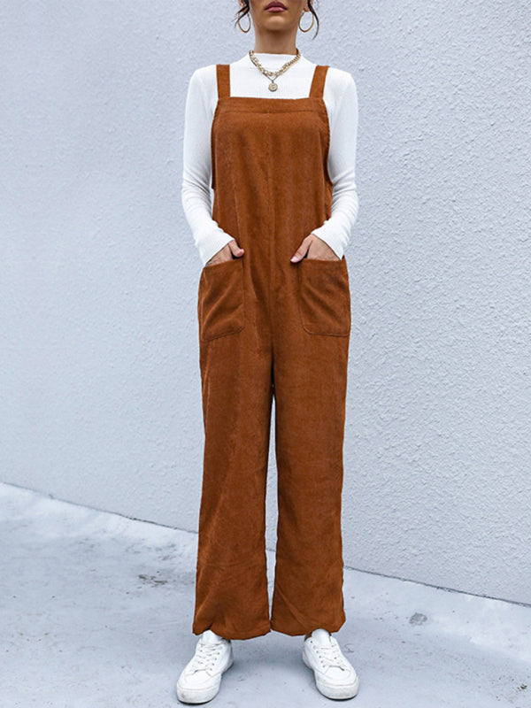 TEEK - Brown Corduroy Pants Loose Overalls OVERALLS TEEK K