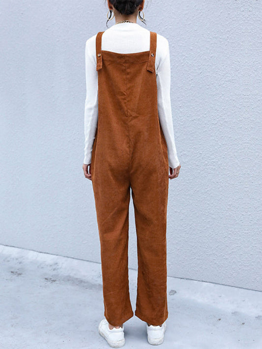 TEEK - Brown Corduroy Pants Loose Overalls OVERALLS TEEK K