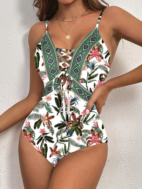 TEEK - Deep V Cashew Flower Print Triangle Swimsuit SWIMWEAR TEEK K Pattern4 S 