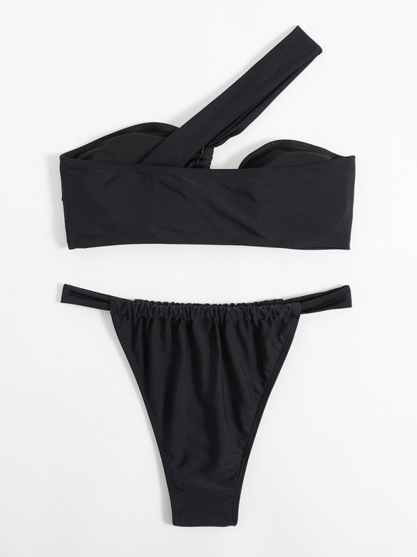 TEEK - Split One Shoulder Slant Bikini SWIMWEAR TEEK K Black S 