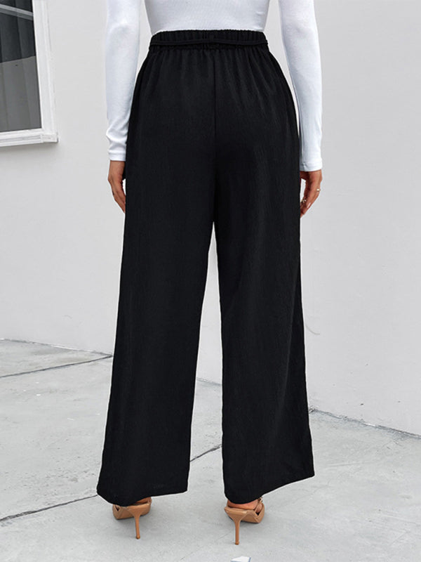 TEEK - Black Drawstring Elastic Waist Loose Wide Leg Pants PANTS TEEK K