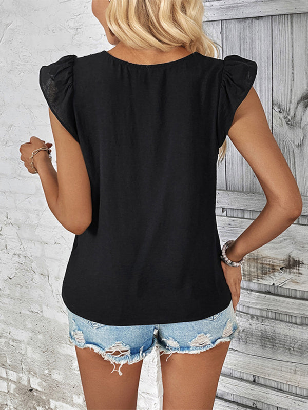 TEEK - Black Contrast V-Neck Top TOPS TEEK K