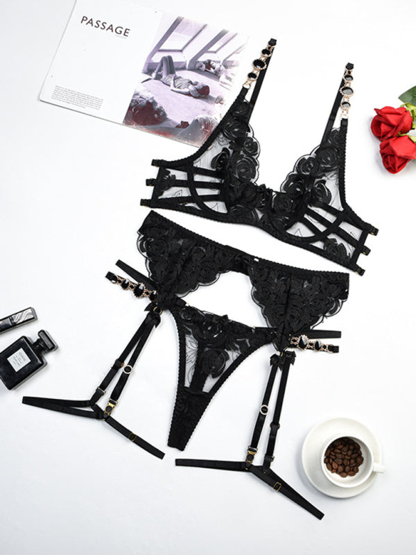 TEEK - Embroidered Bra Retro Push-up Lingerie Set LINGERIE TEEK K