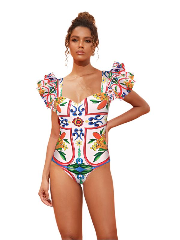 TEEK - White Ruffled Evacuation Swimsuit SWIMWEAR TEEK K