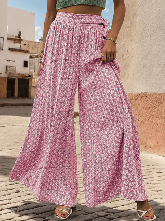 TEEK - High Waist Print Wide-Leg Trousers PANTS TEEK K Pink S