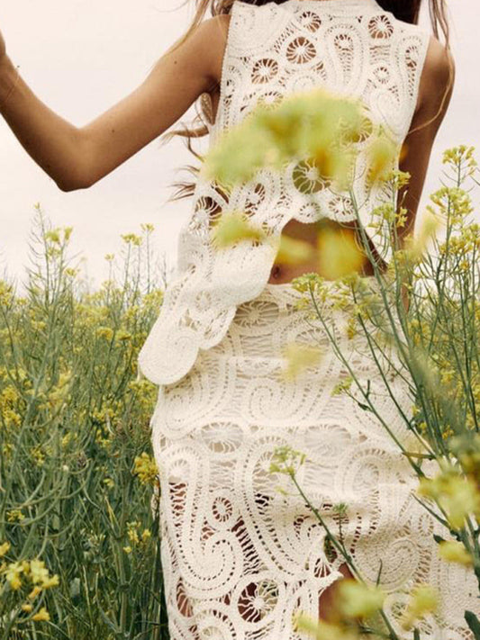 TEEK - Half-Slit Irregular Round Neck Sleeveless Vest Skirt Set SET TEEK K