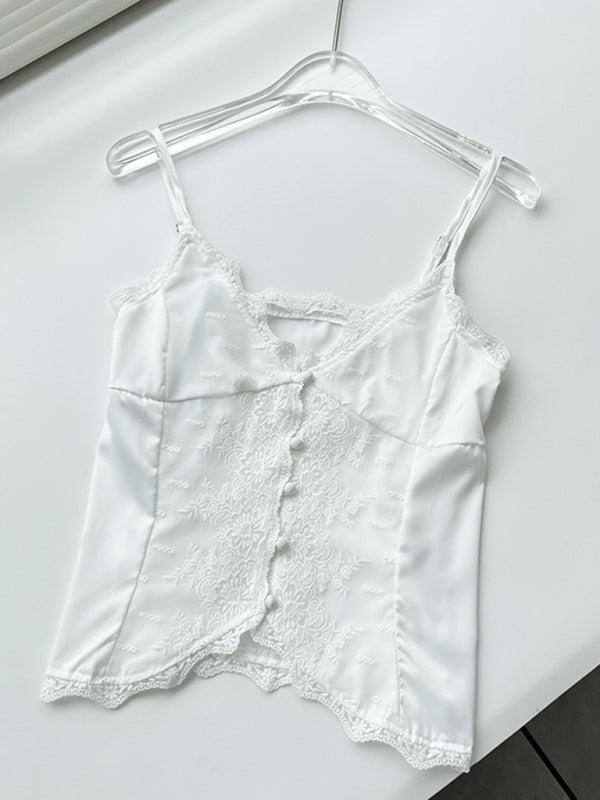 TEEK - Lace Satin Sweet Buttoned Camisole TOPS TEEK K