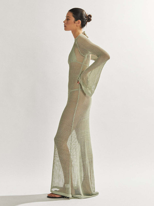 TEEK - Knitted Long-Sleeved Backless Netted Dress DRESS TEEK K