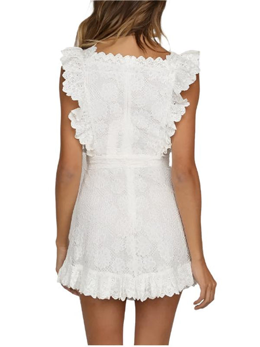 TEEK - Embroidered Lace Ruffle Belted Dress DRESS TEEK K