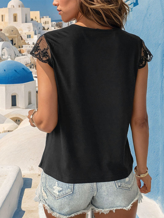 TEEK - Lace V-Neck Black Top TOPS TEEK K