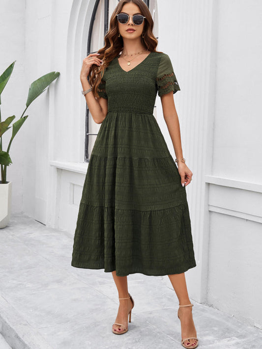 TEEK - Laced Short Sleeve V-neck Dress DRESS TEEK K