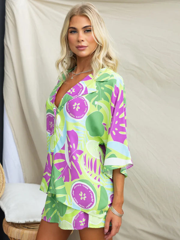 TEEK - Multi-Color Elastic Waist Shorts Short Sleeve Suit SET TEEK K