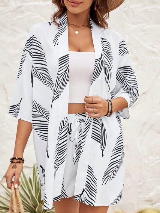 TEEK - Printed Casual Resort Style Cardigan Shorts Suit SET TEEK K White S