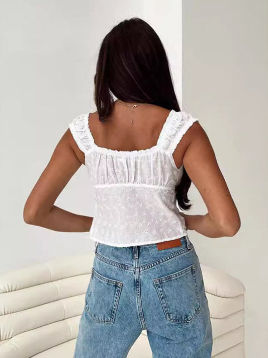 TEEK - White Slim Fit Lace Tie Top TOPS TEEK K