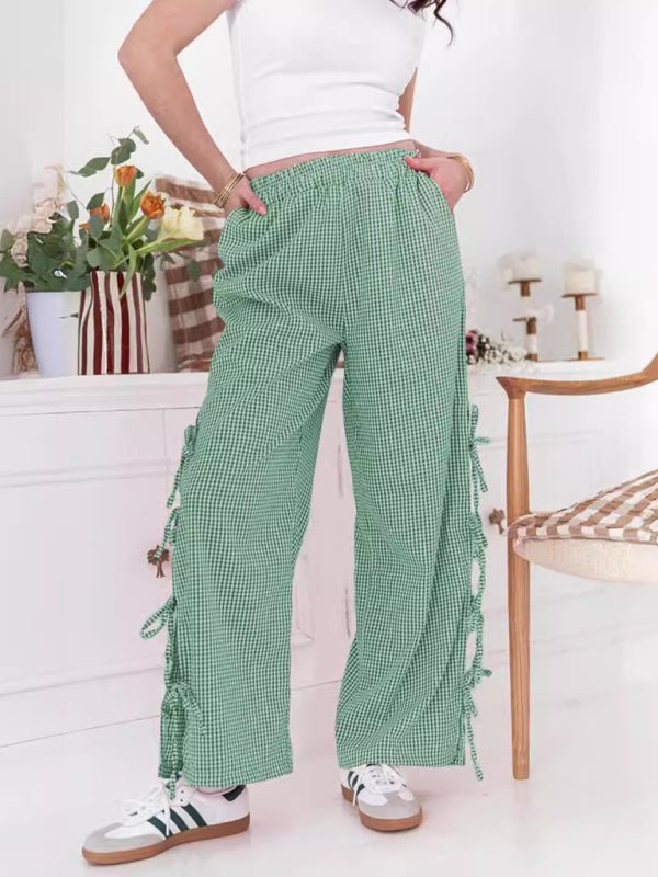TEEK - Plaid Tied Leg Pocketed Trousers PANTS TEEK K Green S