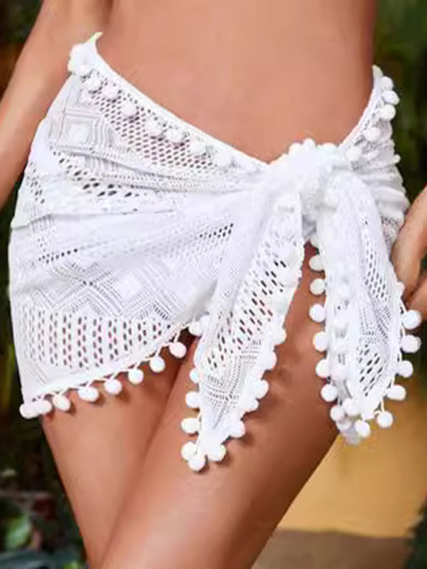 TEEK - Laced Ball Trim Beach Skirt SWEATER TEEK K White S 