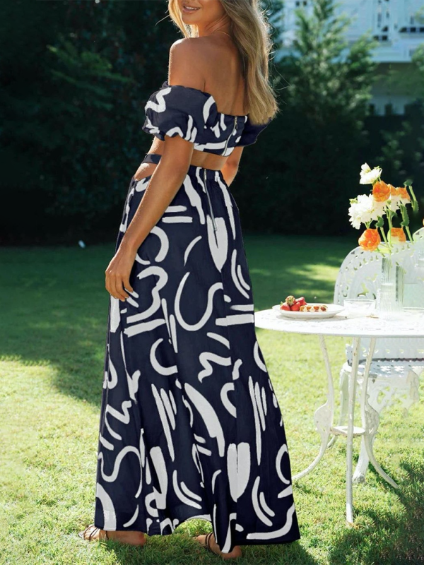 TEEK - Cropped Off-Shoulder Puff Sleeve Pocketed Long Skirt Set SET TEEK K