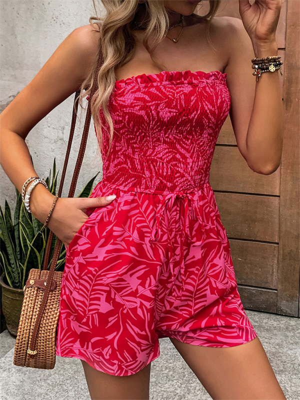 TEEK - Red One-Shoulder Stretch Printed Sleeveless Jumpsuit JUMPSUIT TEEK K