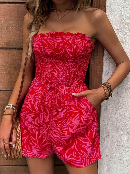 TEEK - Red One-Shoulder Stretch Printed Sleeveless Jumpsuit JUMPSUIT TEEK K