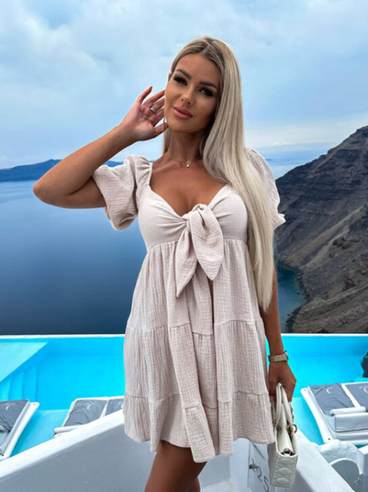 TEEK - V-neck Tied Short-Sleeved Dress DRESS TEEK K