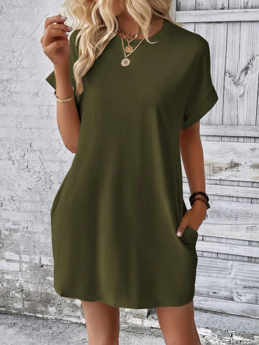 TEEK - Loose Short Sleeve Pocket Dress DRESS TEEK K Olive Green S