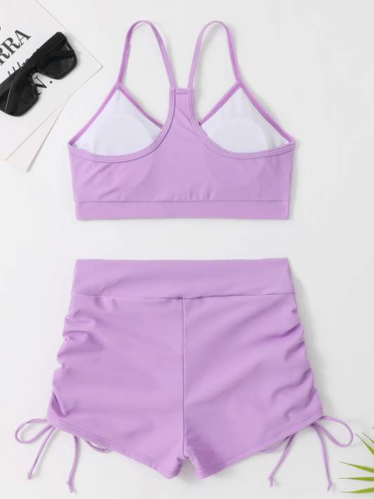 TEEK - Padded Chest Gathered High Waist Covered Belly Bikini SWIMWEAR TEEK K