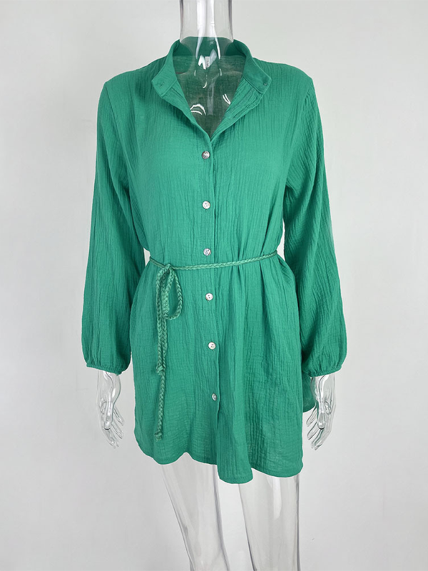 TEEK - Solid Color Tie Button Lotus Leaf Dress DRESS TEEK K