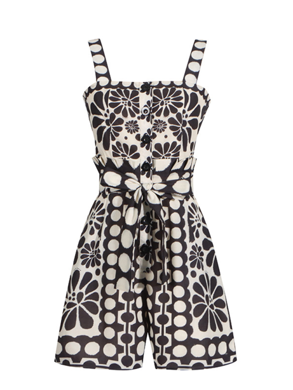 TEEK - Design Printed Lace-Up Waist Slimming Sleeveless Romper JUMPSUIT TEEK K