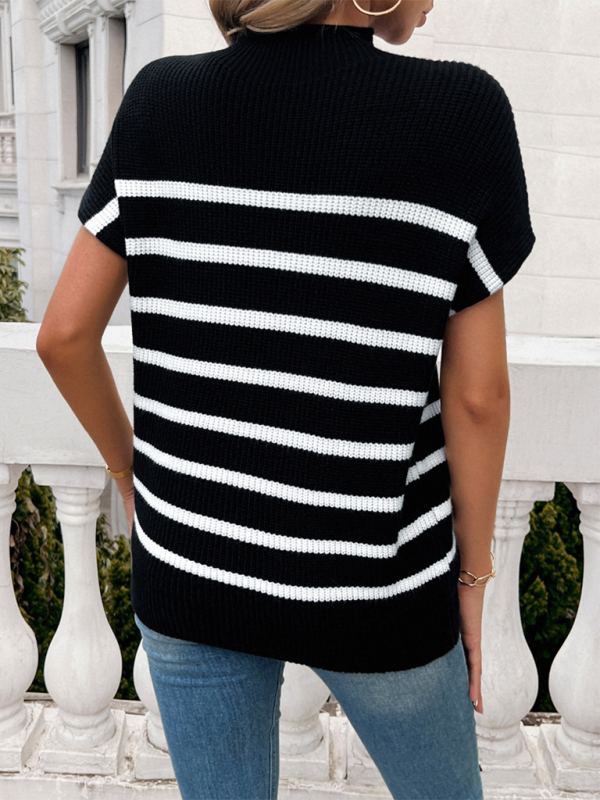 TEEK - Contrasting Striped Short-Sleeved Pullover Sweater SWEATER TEEK K