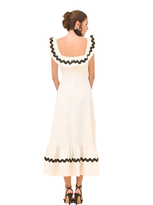 TEEK - Cream Ruffled Square Neck Sleeveless Dress DRESS TEEK K