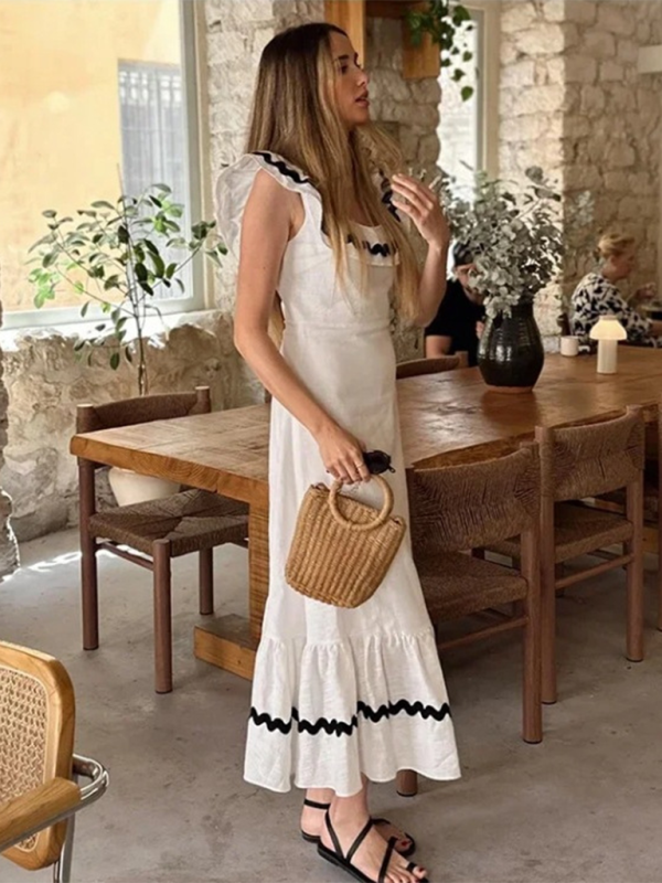 TEEK - Cream Ruffled Square Neck Sleeveless Dress DRESS TEEK K