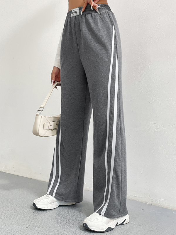 TEEK - Grey High Waist Loose Straight Striped Wide Leg Pants PANTS TEEK K