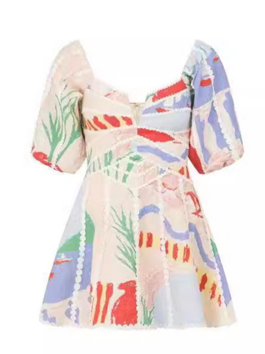 TEEK - Clear Blue 3D Abstract Off-Shoulder Puff Sleeve Dress DRESS TEEK K