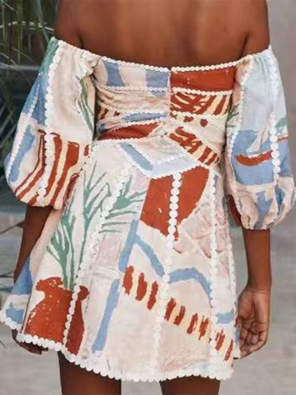 TEEK - Clear Blue 3D Abstract Off-Shoulder Puff Sleeve Dress DRESS TEEK K