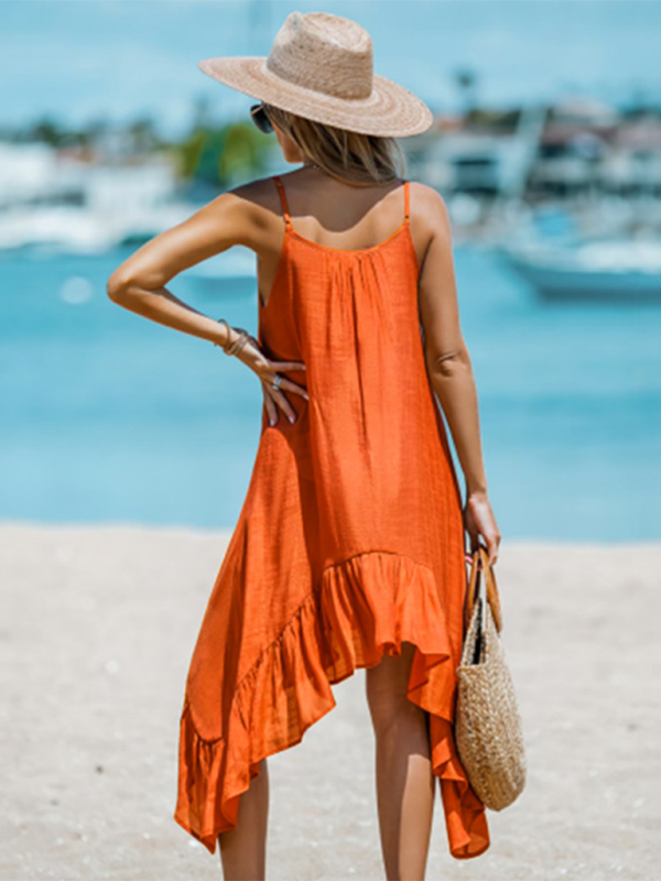 TEEK - Orange Solid Color Sling Tank Dress DRESS TEEK K
