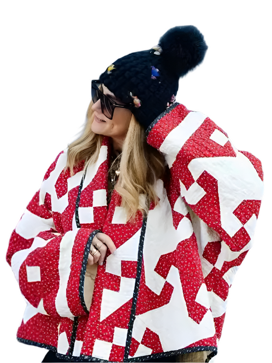 TEEK - Red Geometric Printed Cotton Jacket JACKET TEEK K S