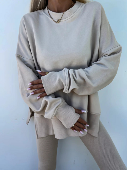 TEEK - Loose Top Tight Pants Sweatersuit SET TEEK K Cracker Khaki S