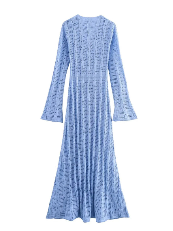 TEEK - Blue Long Sleeve Long Knit Dress DRESS TEEK K