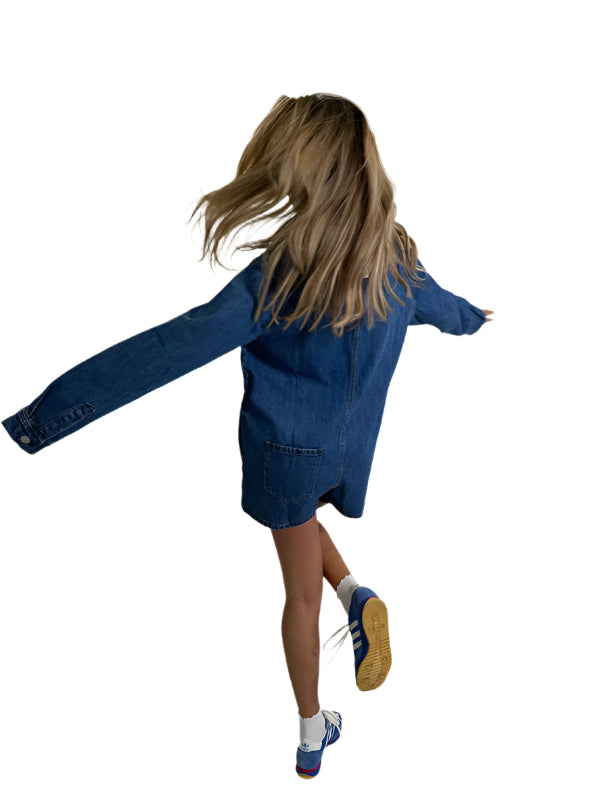 TEEK - Lapel Long Sleeve Shorts Denim Romper JUMPSUIT TEEK K